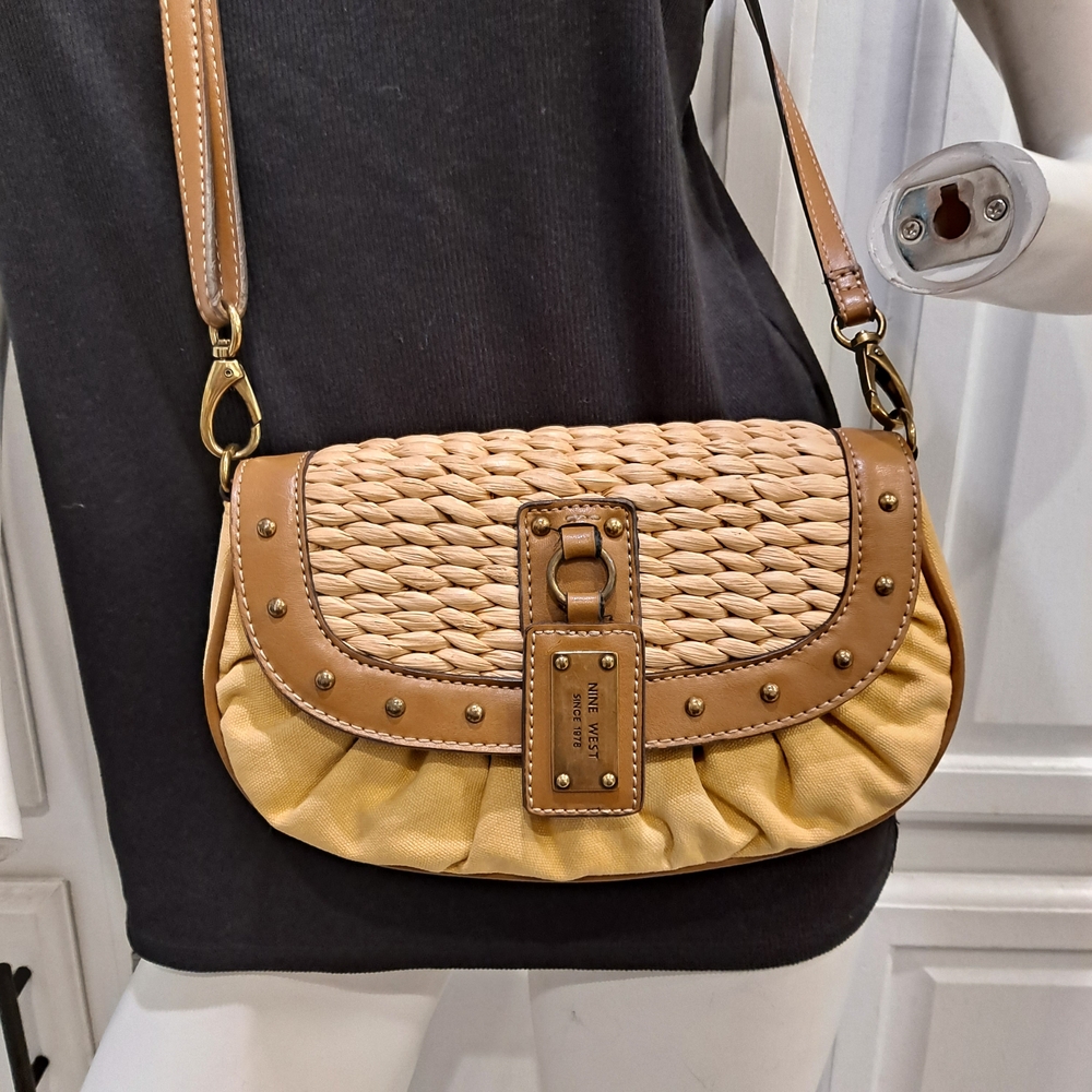 Nine West Vintage Tan and Yellow Corn Husk Woven Crossbody Bag